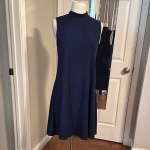 Navy Blue A-line Dress with Mandarin Collar